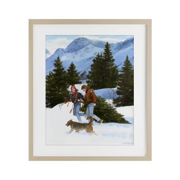 Stupell Industries Traditional Couple Bringing Home Tree Birch Framed Print Under Glass, 13 x 16, by Wind River Studios