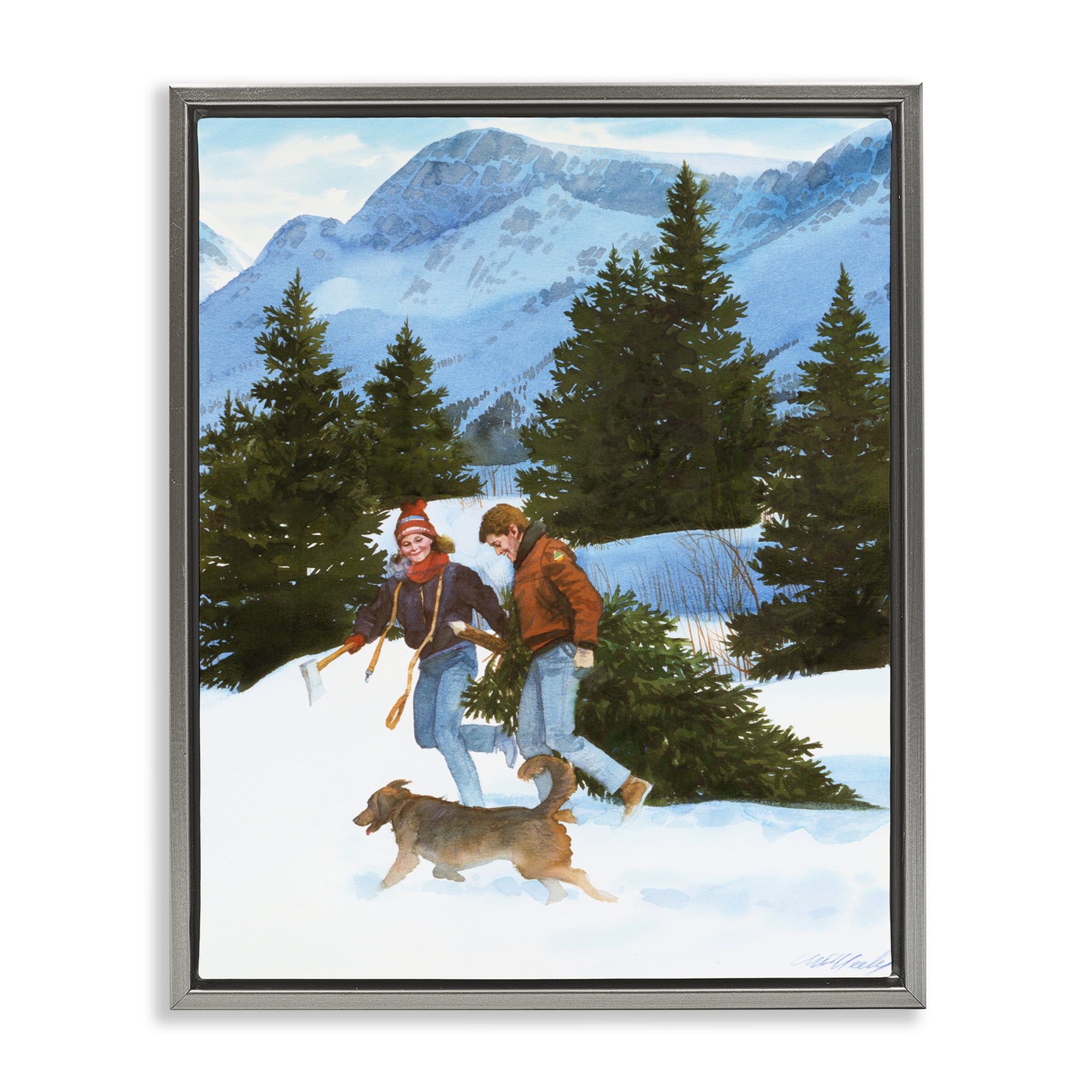 Couple Bringing Home Tree Gray Framed Floater Canvas Wall Art, design by Wind River Studios