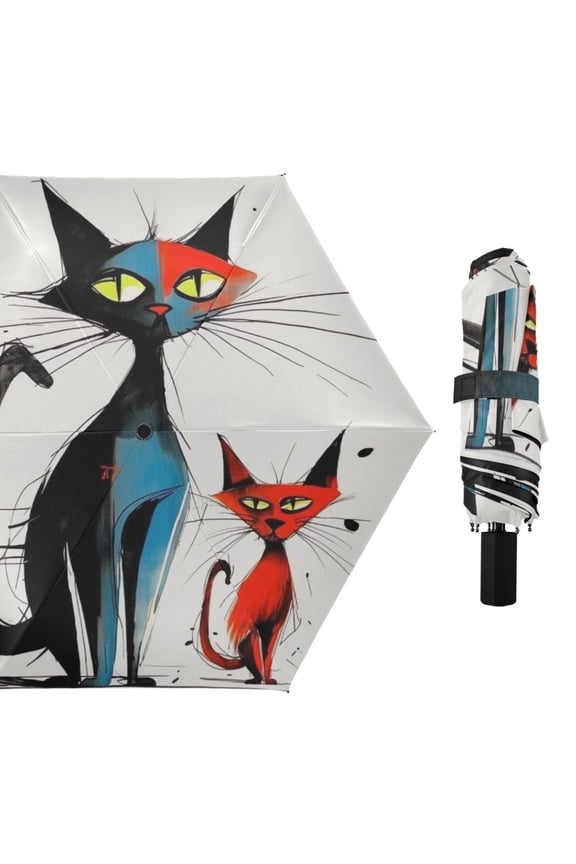 Couple Cartoon Cat Compact Sun Umbrella Windproof Travel Umbrellas for Rain Strong Portable UV Protection