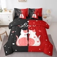 thumbnail image 1 of Couple Cats 7 Pcs Bedding Set King,Red Black Comforter Set for Teens Couple,Kawaii Cat Bed in a Bag,Cute Heart Pattern Duvet Set,Soft Microfiber Flat Fitted Sheet Romantic Valentine Day, 1 of 5