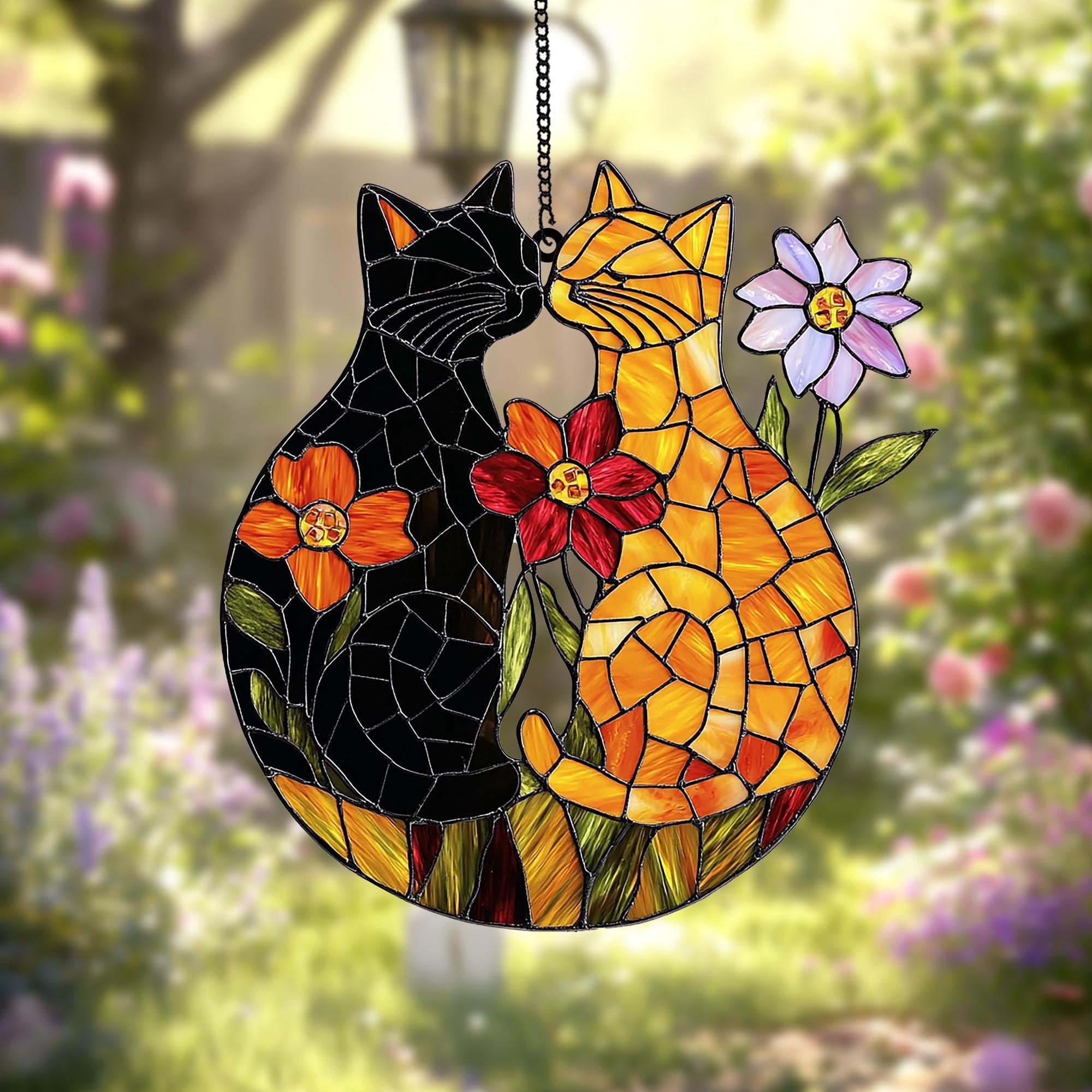 Couple Cats Acrylic Suncatcher – Faux Stained Glass Window Hanging with ...