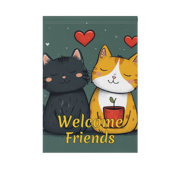 Couple Cats Garden Flag House Banner 12" x 18" Double Sided Outdoor Yard Decoration