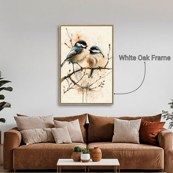 Couple Chickadee Poster Cute Birds Wall Art Small Birdie Poster Avian Wildlife Decor Ready To Hang, Stretched Canvas Size 16x24
