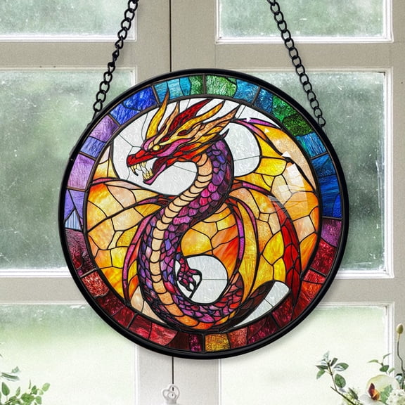 Couple Christmas Gift - Dragon Stained Glass Hanging Ornament - Cozy Christmas Tree Decor, Winter Holiday Gift for Mom, Dad, Family, Friends
