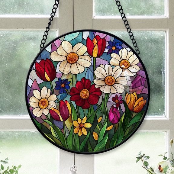 Couple Christmas Gift - Flower Graden Christmas Stained Glass Hanging Ornament - Holiday Tree Decoration, Christmas Gift for Parents, Family & Friends, Keepsake 2025