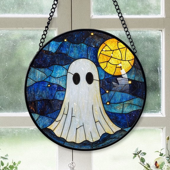 Couple Christmas Gift - Halloween Scary Ghost Spookys Christmas Stained Glass Hanging Ornament - Festive Garland Tree Decoration, Gift for Family & Friends, 2025 Keepsake