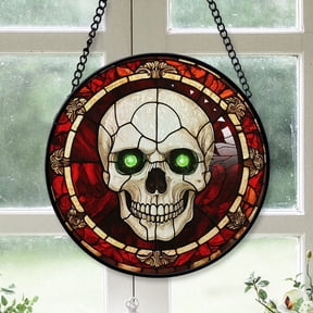 Couple Christmas Gift - Halloween Vampire Skeletons Spooky Stained Glass Hanging Ornament - Cozy Christmas Tree Decor, Winter Holiday Gift for Mom, Dad, Family, Friends
