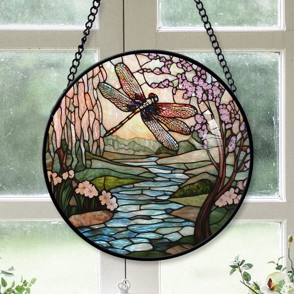 Couple Christmas Gift - Japanese Serenity Dragonfly Christmas Stained Glass Hanging Ornament - Evergreen Holiday Tree Decoration, Gift for Family & Friends