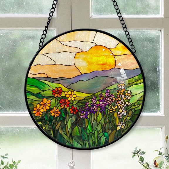 Couple Christmas Gift - Rustic Meadow Wildflower Christmas Stained Glass Hanging Ornament - Glossy Round Holiday Tree Decoration, Xmas Gift for Dad, Mom, Family & Friends, Keepsake 2025