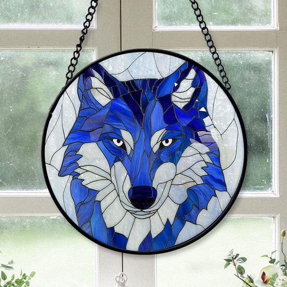 Couple Christmas Gift - Wolf Christmas Stained Glass Hanging Ornament - Glossy Round Holiday Tree Decoration, Xmas Gift for Dad, Mom, Family & Friends, Keepsake 2025