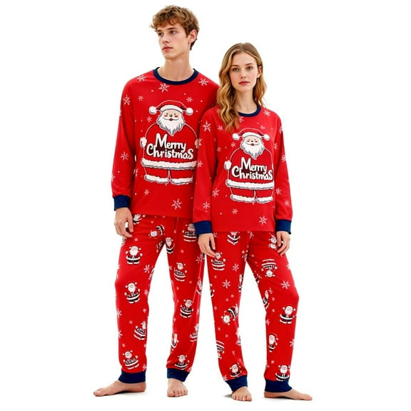 Couple Christmas Pajamas Adults Santa Christmas Long Sleepwear Matching Christmas Pyjamas for Men Women