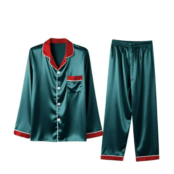 Couple Christmas Pajamas Matching Sets Satin Long Sleeve Holiday Lounge Soft Xmas Silk Pjs Men Women Two Piece Sets
