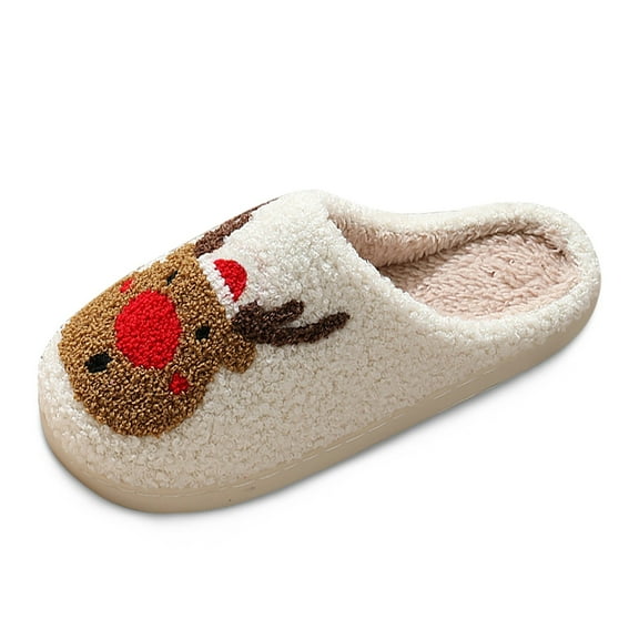 Couple Christmas Slippers Cute Tree Reindeer Graphic Indoor Footwear Soft Comfort Funny Party Winter Shoes - Red Size: 6.5
