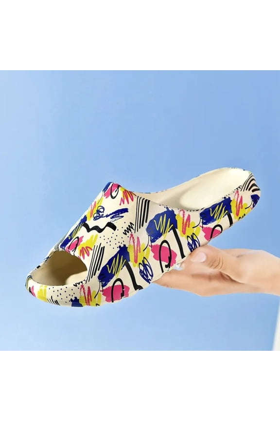 Couple Cloud Cushion Graffiti Slides, Summer Soft Non-Slip EVA Sandals, Indoor Outdoor Trendy Personalized Slippers