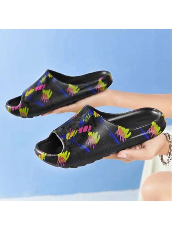 Couple Cloud Cushion Graffiti Slides, Summer Soft Non-Slip EVA Sandals, Indoor Outdoor Trendy Personalized Slippers