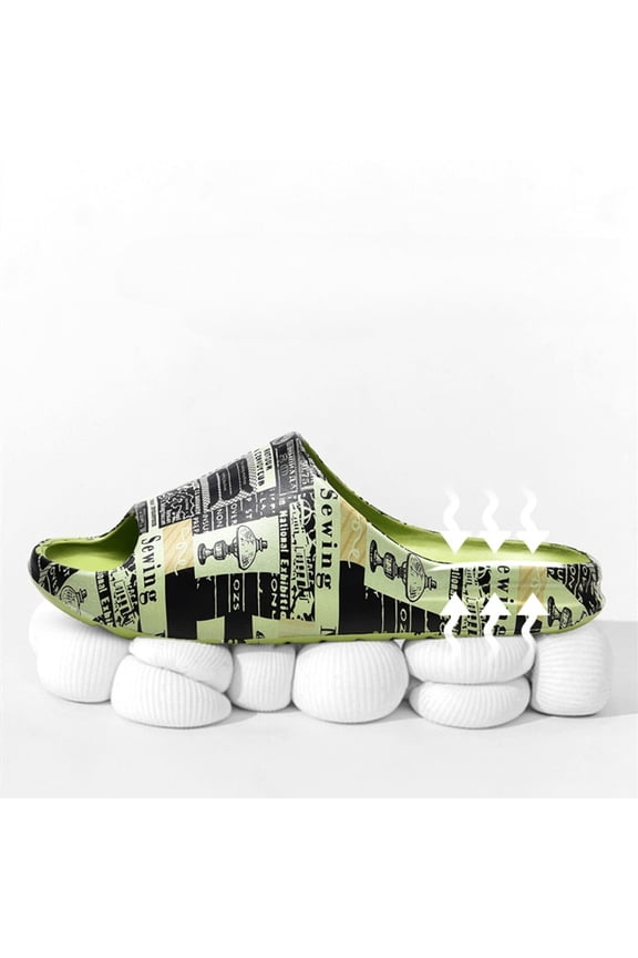 Couple Cloud Cushion Printed Slides, Summer Soft Non-slip EVA Sandals, Indoor Outdoor Retro Newspaper Style Slippers