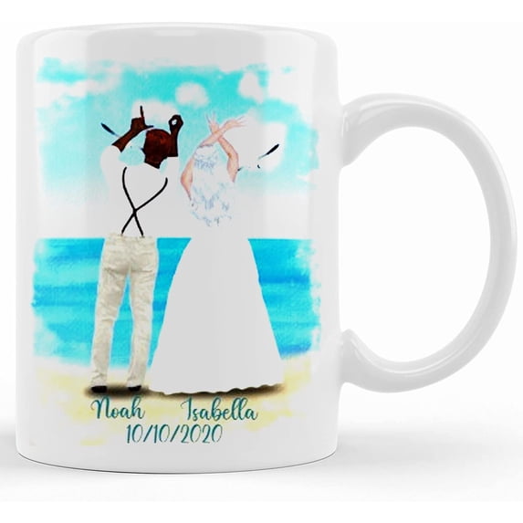 Couple Coffee Mug Beach Background Custom Quote Wedding Anniversary Mug 11oz 11oz Happy Valentine's Day Gift For Him For Her, Ceramic Novelty Coffee Mug, Tea Cup, Gift Prese