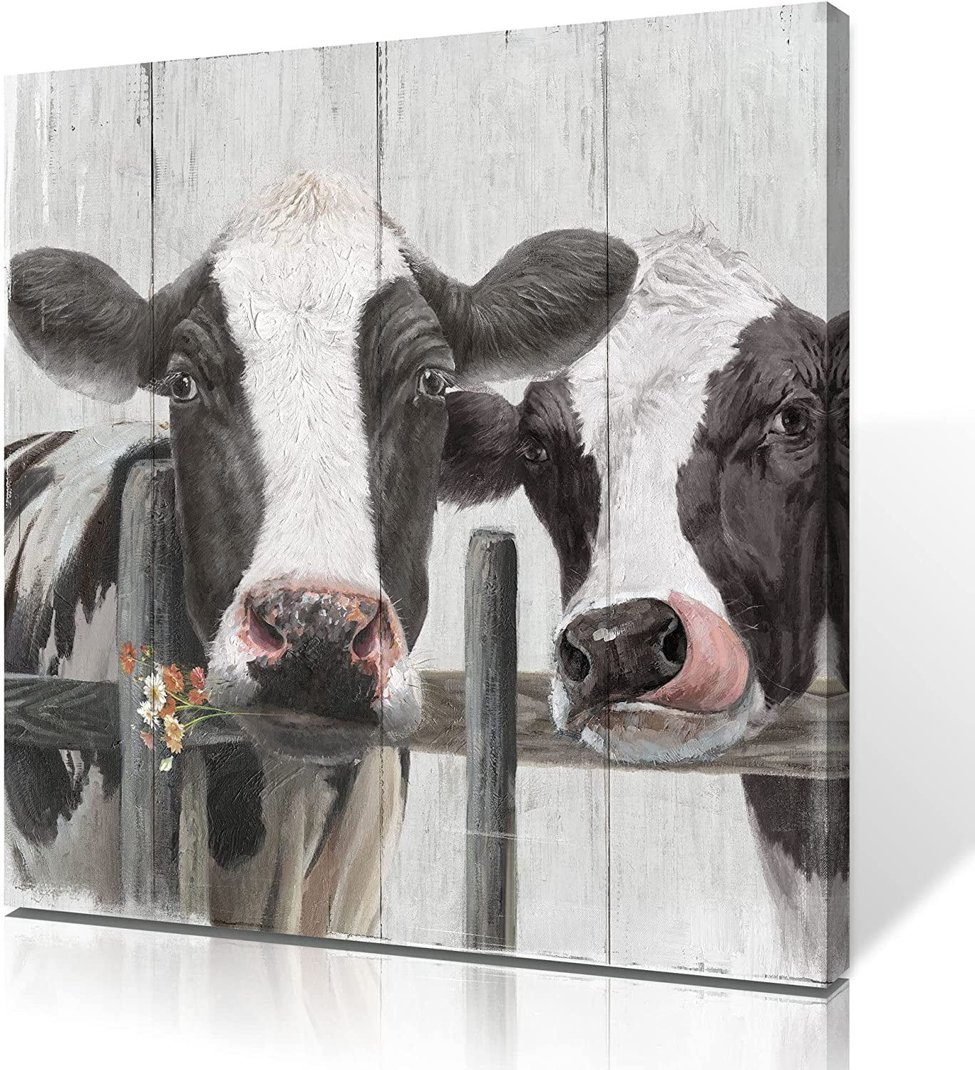 Couple Cow Pictures Wall Decor, Love themed Canvas Wall Art Print, curious cow Painting Poster