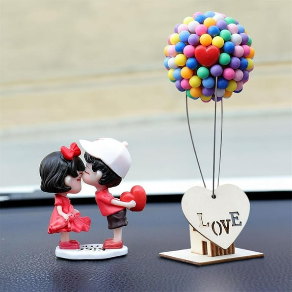 Couple Cute Ornaments for Car, Cartoon Car Dashboard Decorations, Car Decoration Cute Cartoon Couples Action, Car Decorations Interior (1 Pair+Balloon 01)