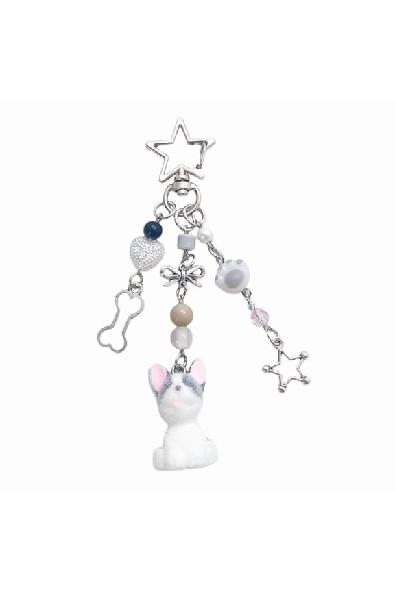 Couple Dog Phone Charm Keychain Fashionable Korean Style Flocking Dog Phone Charm Keychain Pendant for Couples