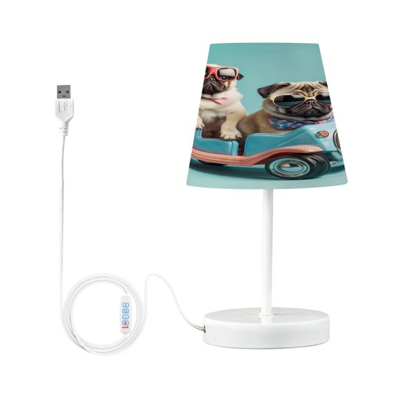 Couple Dog on Toy Car Desk Lamp LED Table Nightstand Lamps with 3 Color Temperatures for Home Bedroom Living Room Decor 8x12
