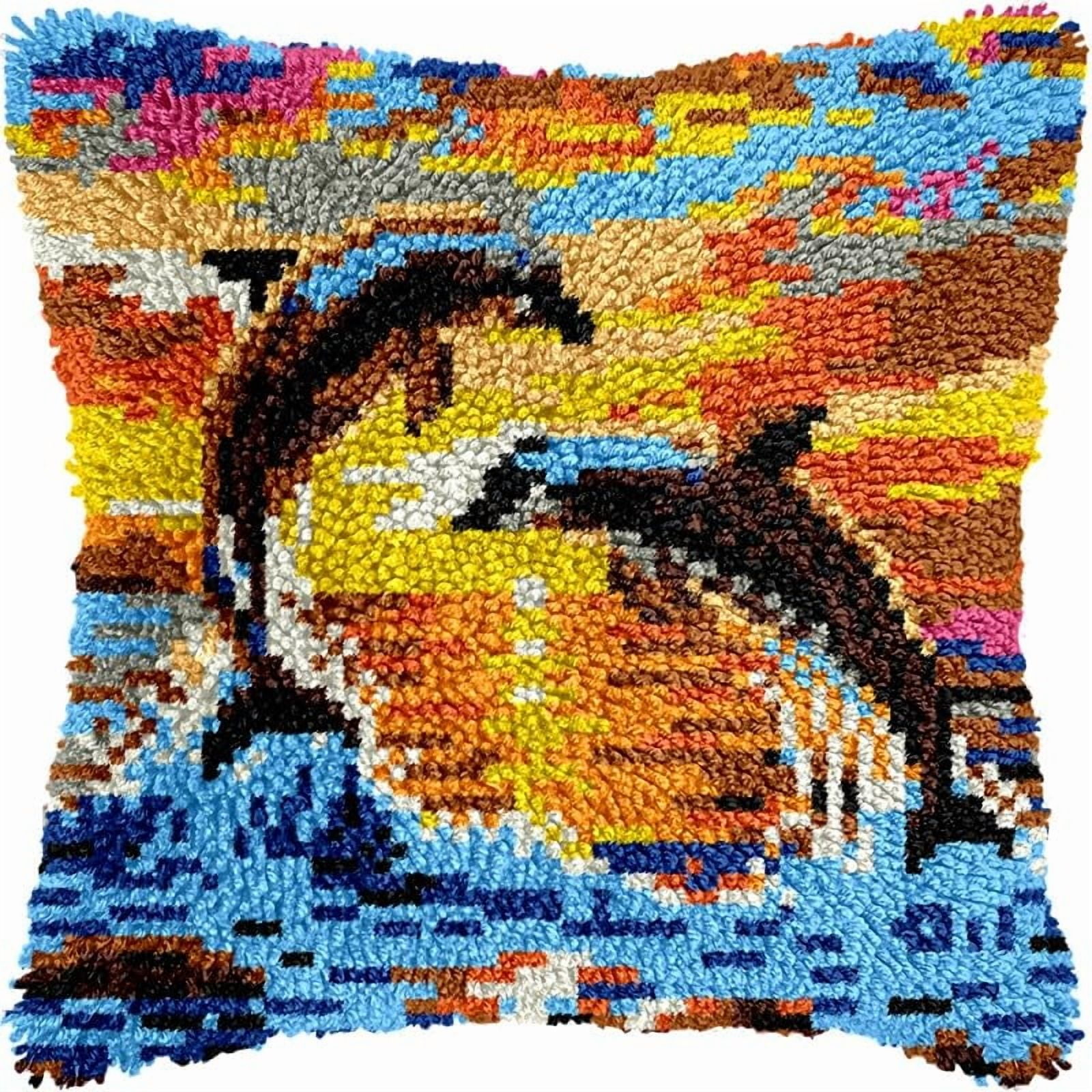 Couple of Dolphins Latch Hook Pillow Kits for DIY Handmade Throw Pillow Cushion Cross Stitch Latch Hooking Pillowcase Kits with Preprinted Canvas Crochet Yarn 17''X 17''(Y79)