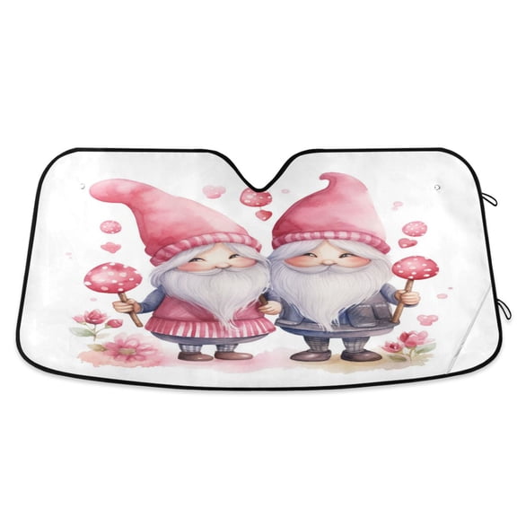 Couple Dwarfs and Flower Car Windshield Sun Shade Foldable Car Front Window Visor Heat and UV Protection 53x23.5