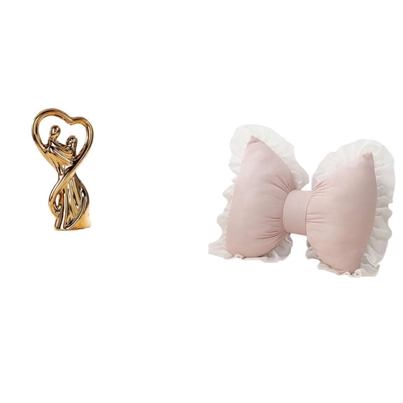 Couple Figurine Bow Cushion Statue Unique Design Ceramic PP Material for Desk Office Chair Romantic Home Gift