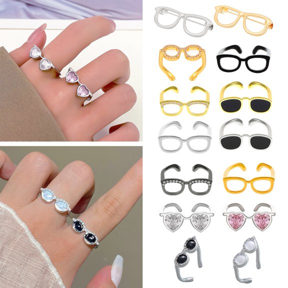 Couple Finger Ring Mini Glasses Adjustable Ring Sparkling Rhinestone Encrusted Fingertip Ring Finger Accessory