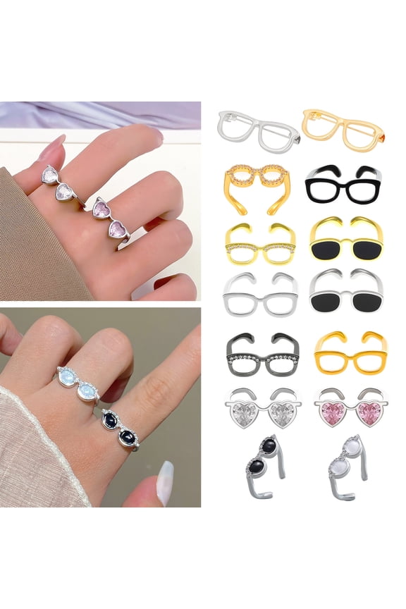 Couple Finger Ring Mini Glasses Adjustable Ring Sparkling Rhinestone Encrusted Fingertip Ring Finger Accessory