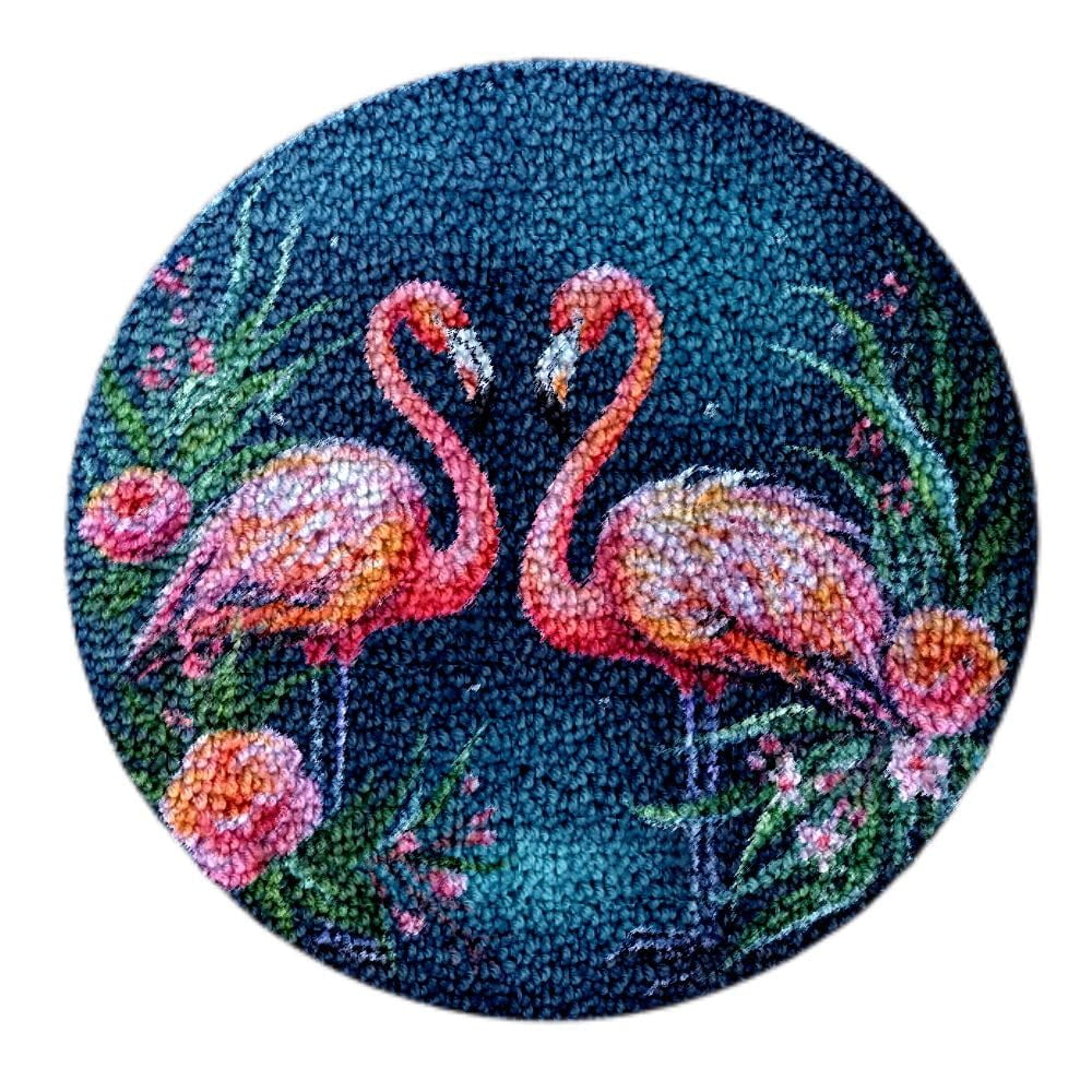 Couple of Flamingo Round Shape Latch Hook Rug Kits Set for Starter ...