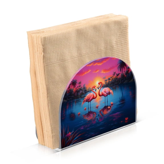 Couple Flamingos with Sunset Napkin Holder for Table 2 Pcs Acrylic Clear Tissue Dispenser Stand Kitchen Dining Bar Tabletop Picnic Restaurant Decor