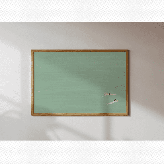 Couple Floating In Pool Pale Green Summer Poster, Poster Only