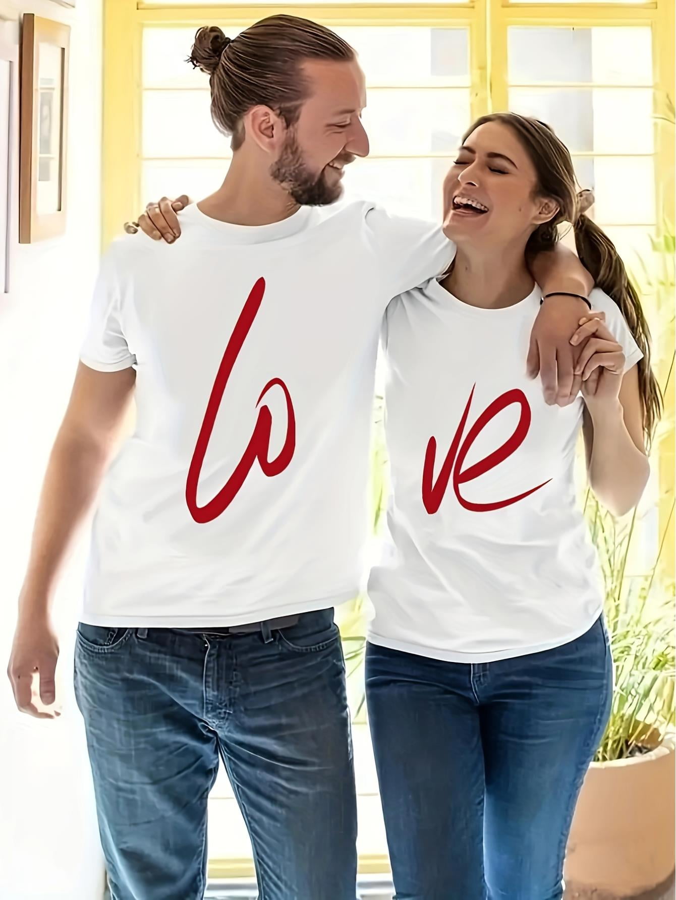 Couple Front Print Pure Cotton T-shirt LOVE Tee Summer Casual Tee ...