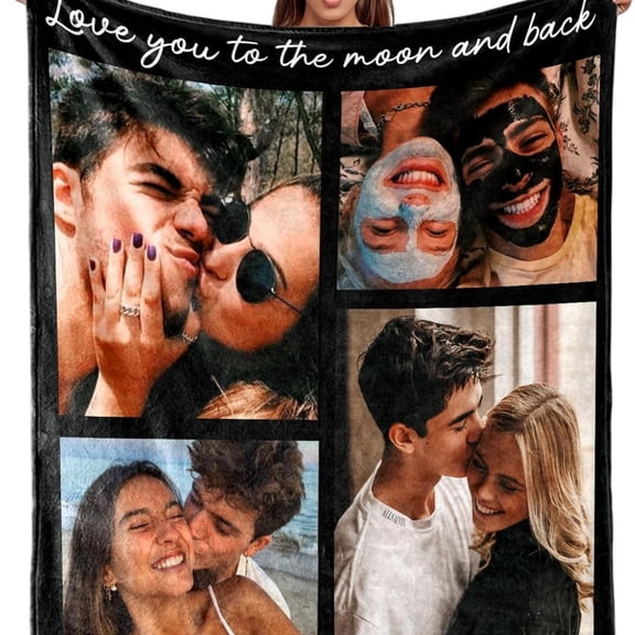 Couple Gifts Custom Blanket with Photos Personalized Flannel Throw Blankets Gifts for Boyfriend Girlfriend Customized Blanket Personalized for Wife (02-4 Photos, Twin60"80"))