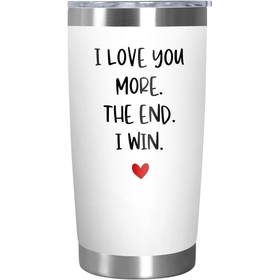 Couple Gifts for Him Her - I Win White Stainless Steel Insulated Coffee Tumbler With Lid 20 Oz - Anniversary Wedding Birthday Gifts for Women Girlfriend Boyfriend Wife Husband