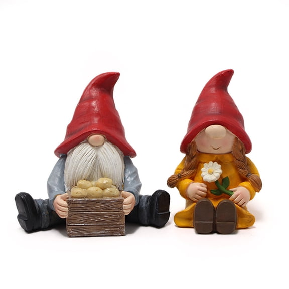 Couple Gnome Statue 2pcs/Set for Outdoor Backyard Lawn Patio Decorative Ornament Creative Resin Dwarf Decor Non Fadi