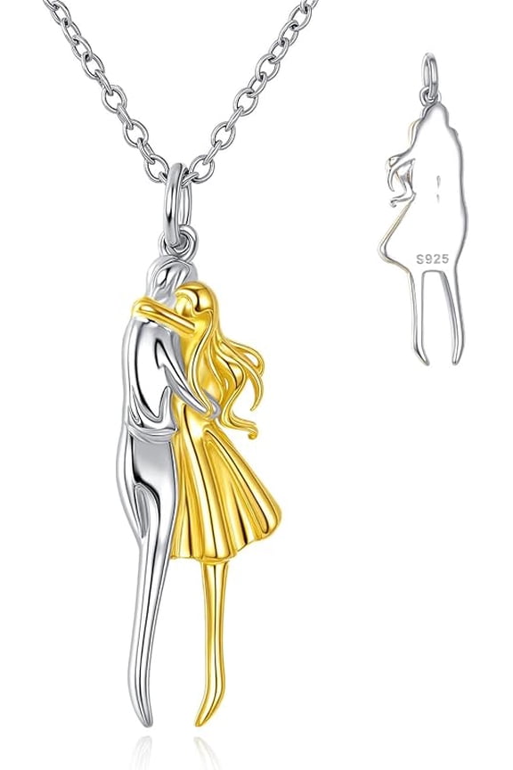 Couple Gold Necklace 925 Sterling Silver Hugging Necklace Anniversary Jewelry for Him and Her