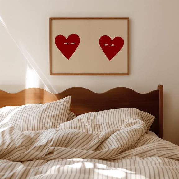 Couple Heart Print, Hand Drawn Love Wall Art, Red, Poster , Poster Print Only