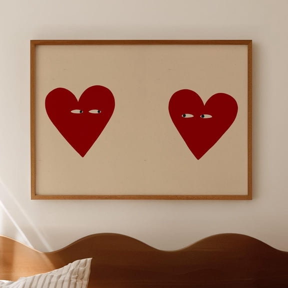 Couple Heart Print - Love Wall Art, Red Bedroom Decor,, Unframed Canvas 8x10in