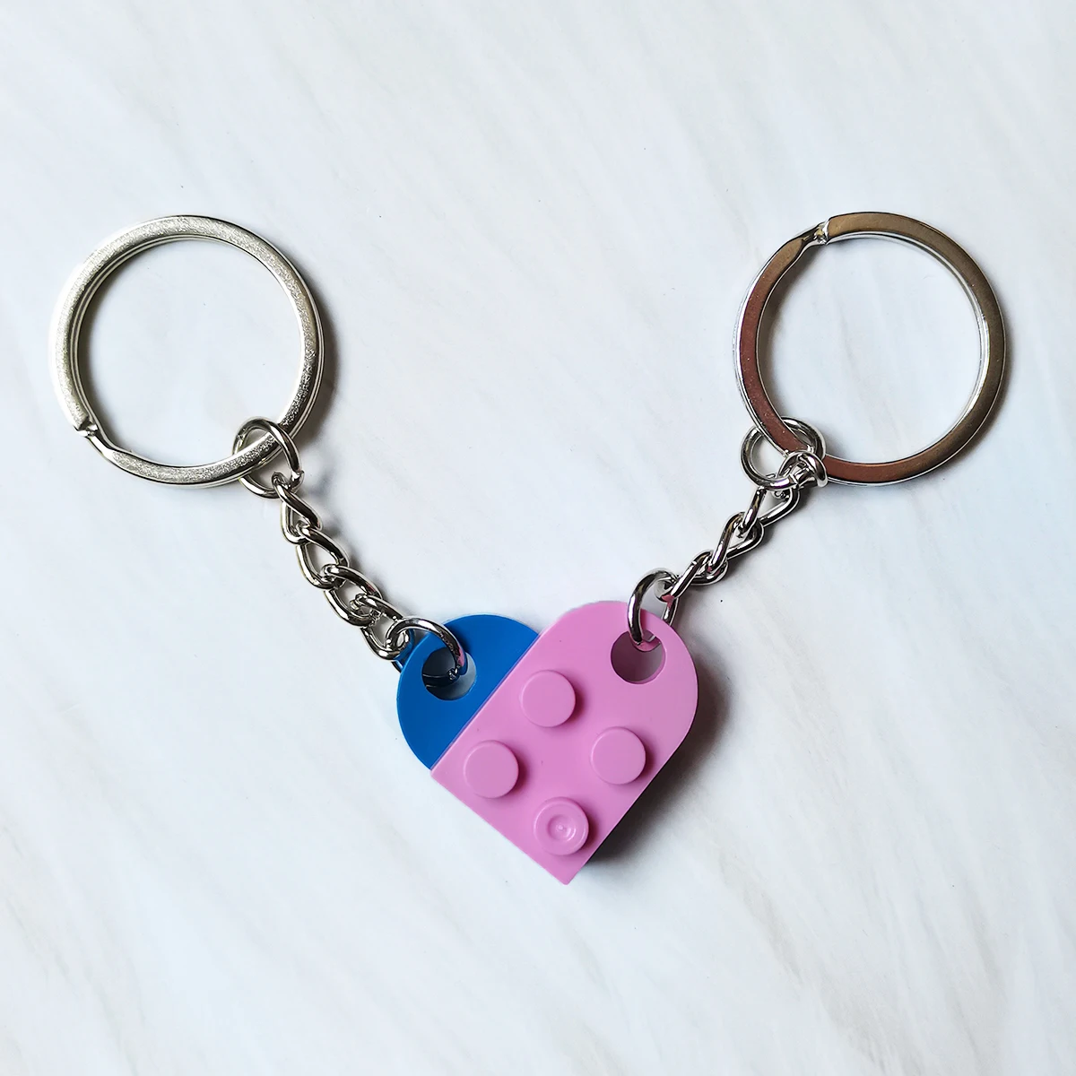 Couple Heart Shaped Interlocking Building Blocks Keychain 2 in 1 ...