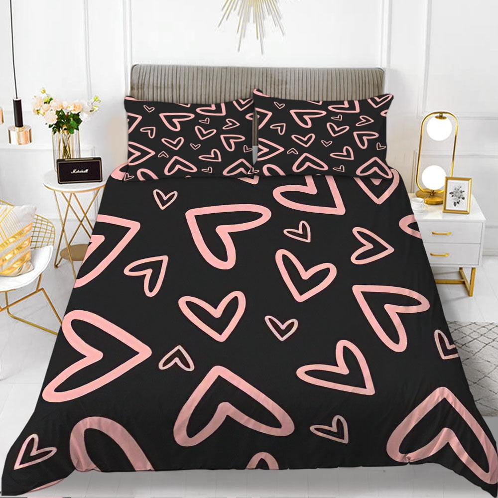 Couple Hearts Duvet Cover Set Queen Size,Bedding Set Love Heart Pattern