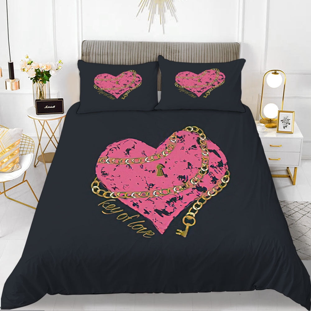 Couple Hearts Duvet Cover Set Queen Size,Bedding Set Love Heart Pattern