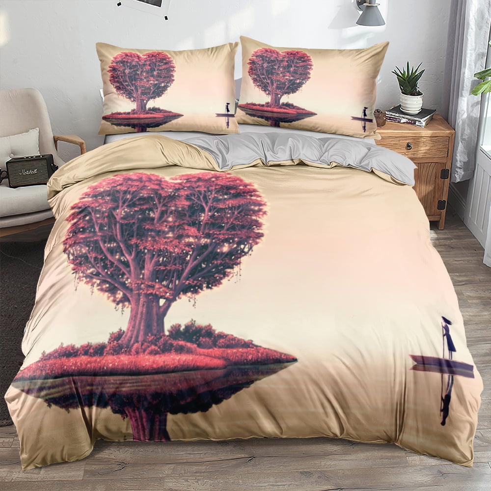 Couple Hearts Duvet Cover Set Queen Size,Bedding Set Love Heart Pattern