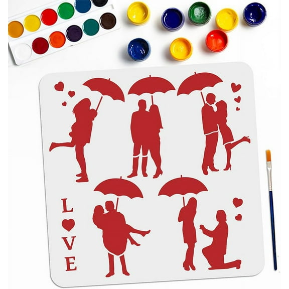 Couple Holding Umbrella Stencils 11.811.8inch Couple Love Drawing Painting Templates with Paint Brush Romantic Love Template DIY