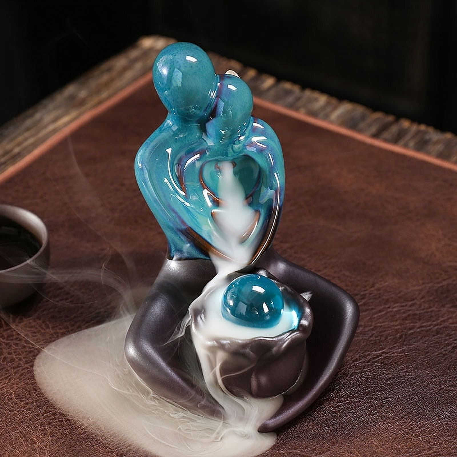 Couple Hug Love Statue Waterfall Incense Burner Handicraft Smoke Incense Holder Ornament for Yoga Room Decor,Valentine's Day Gift