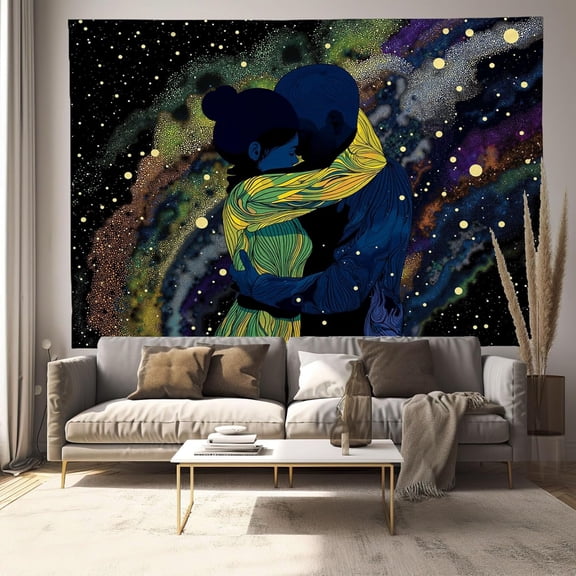 Couple Hugging Tapestry Wall Hanging 40L x 30W Aesthetic Tapestry Abstract Starry Sky Tapestries Wall Art Dcor for Bedroom, Dorm, Living Room - Sage Green