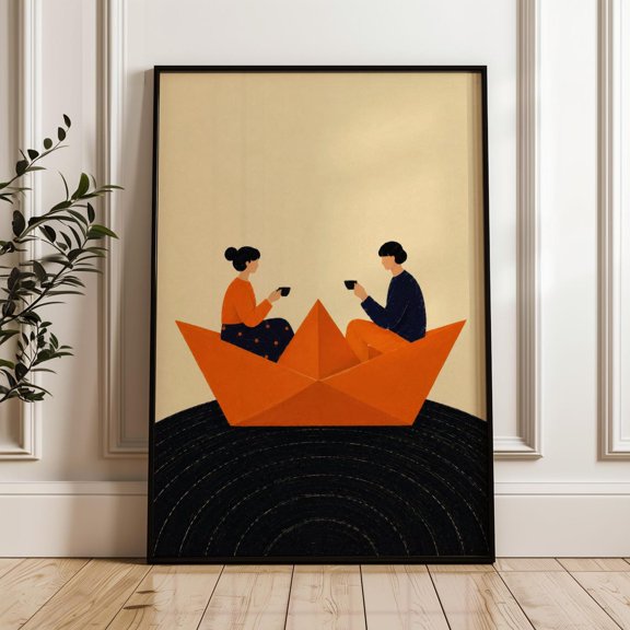 Couple In Boat Geometric Poster