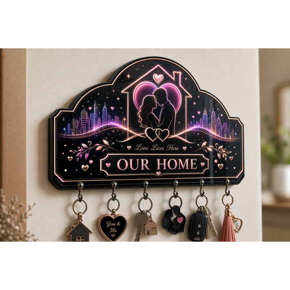 Couple Key Holder Wooden Key Hanger Personalized Home Key Rack Housewarming Gift