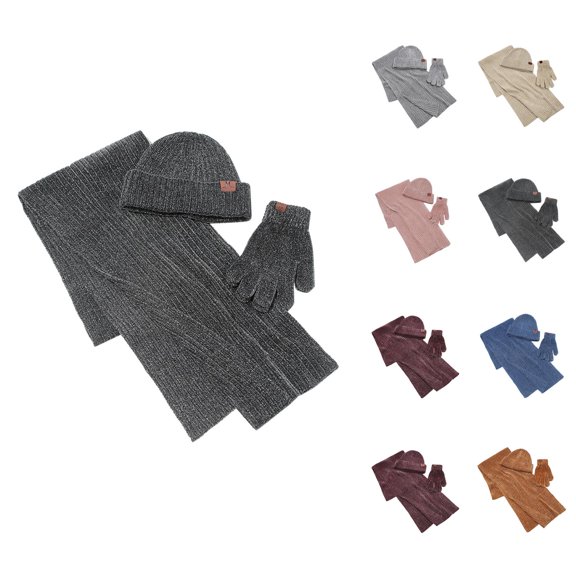 Couple Knit Three-Piece Ribbed Set – Warm Hat Neck Warmer Gloves for Cold Weather Protection, Cozy Minimalist Style Winter Accessories for Outdoor Travel Daily Wear, Essential Thermal Gift Ideas Ski